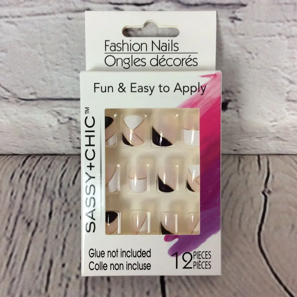 Sassy+Chic Glue-on Nails 2 Sets 24 pcs Glue NOT Included Geometric Multicolored